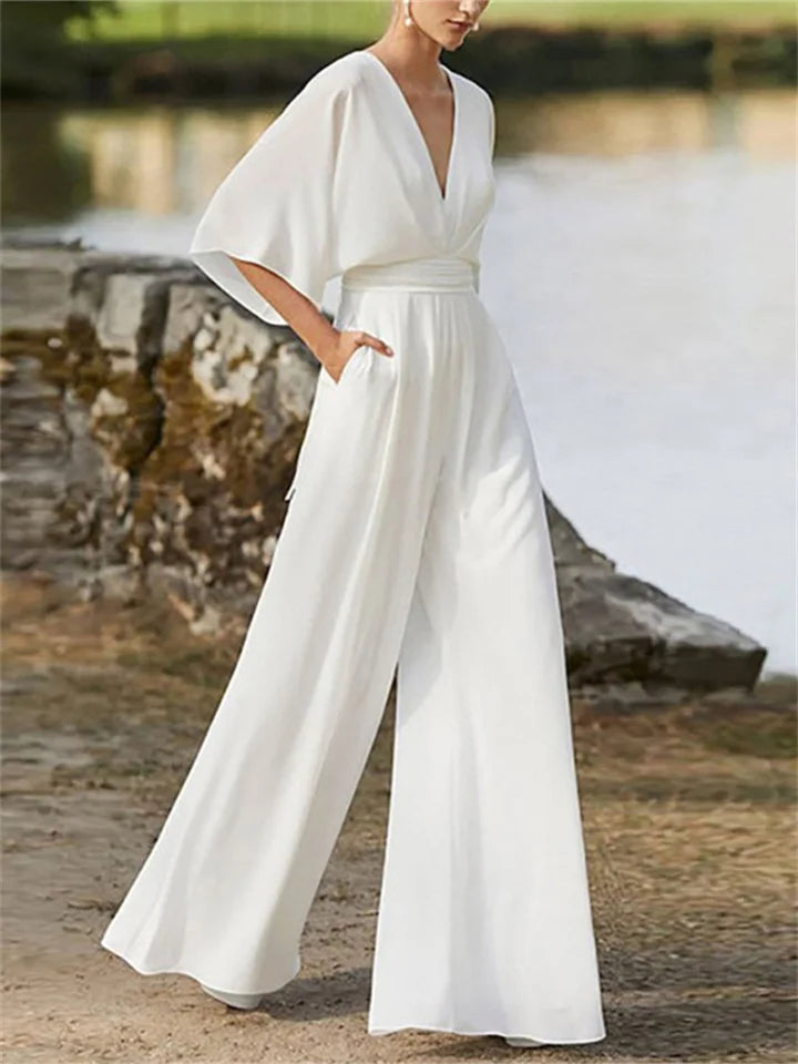 Elegant snygg V-ringad jumpsuit för kvinnor