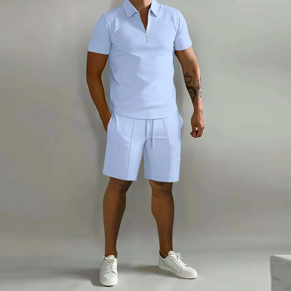 Elegant poloskjorta och shorts set för män