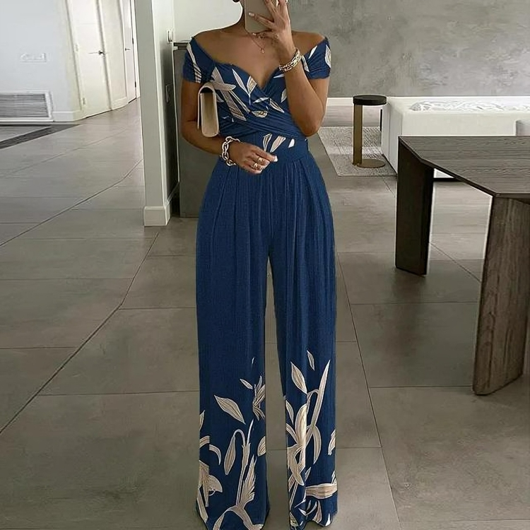 Blommig off-shoulder jumpsuit för kvinnor