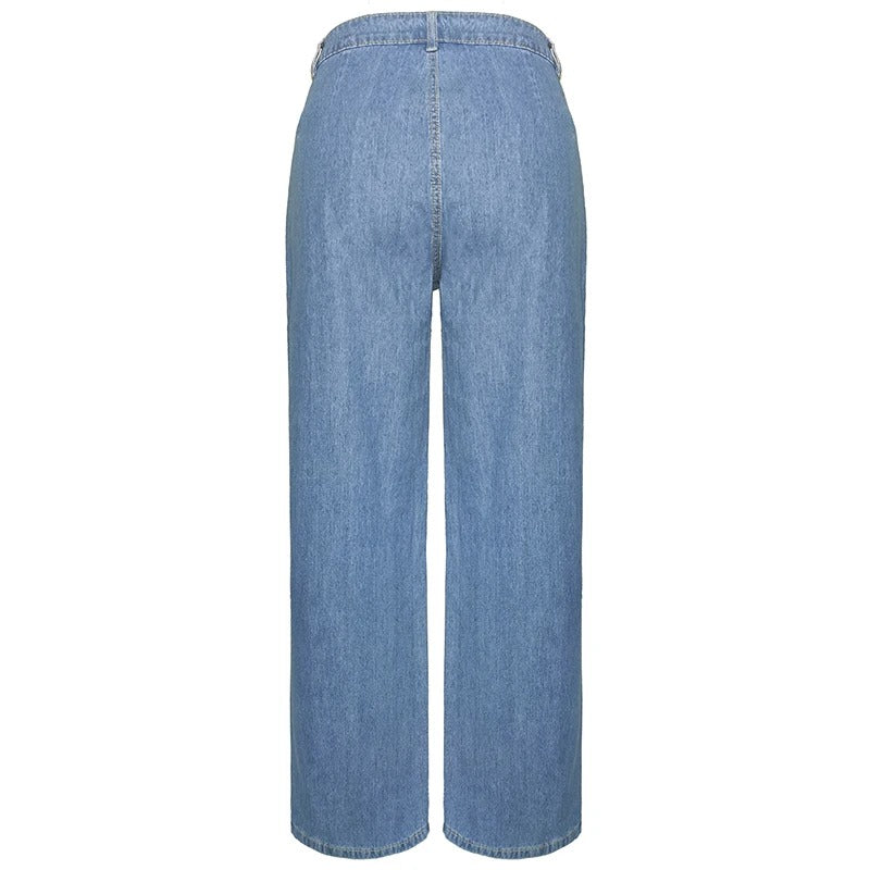 Retro denim lösa breda ben utsvängda jeans för kvinnor