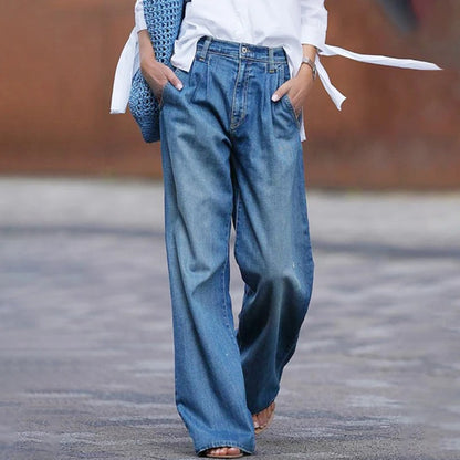 Retro denim lösa breda ben utsvängda jeans för kvinnor