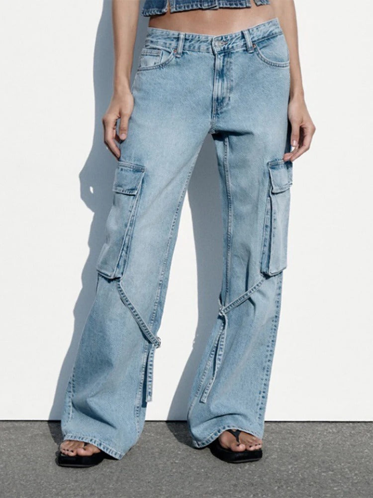 Vintage Denim Lösa raka långbyxor för kvinnor