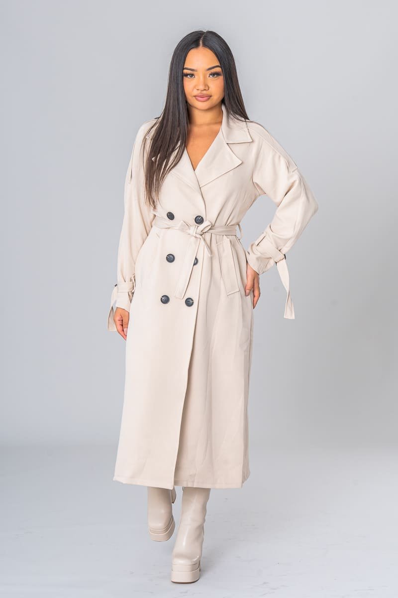 Lång Trenchcoat Med Beige Bälte