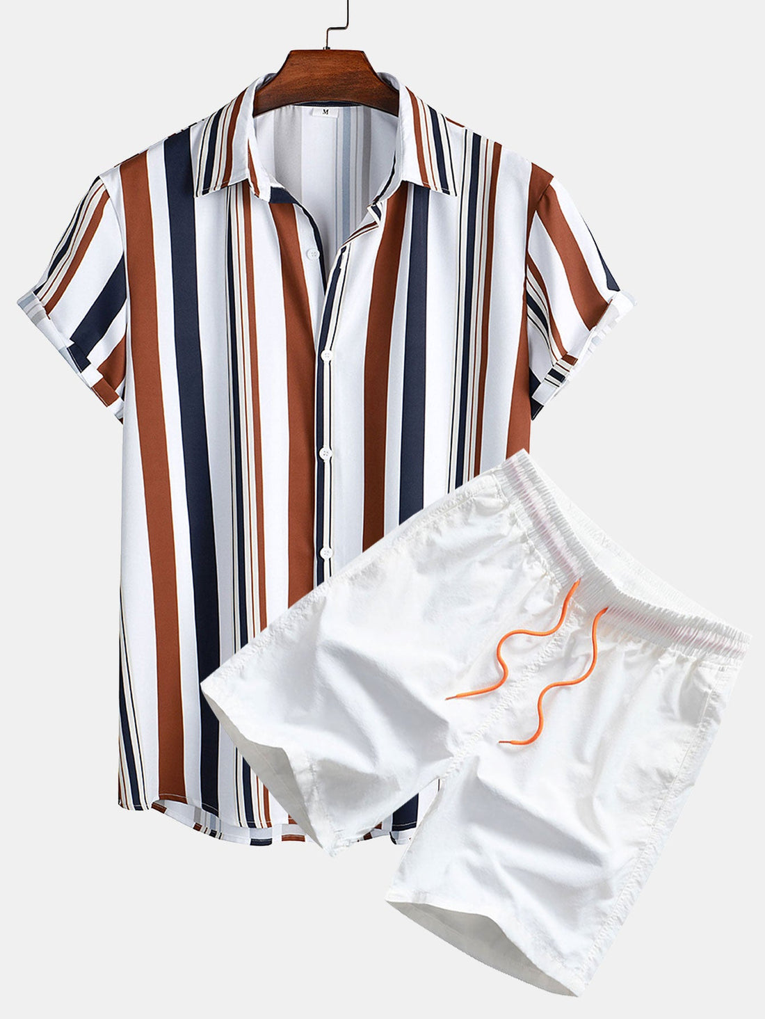 Colored Striped Print Shirt &amp; Swim Shorts