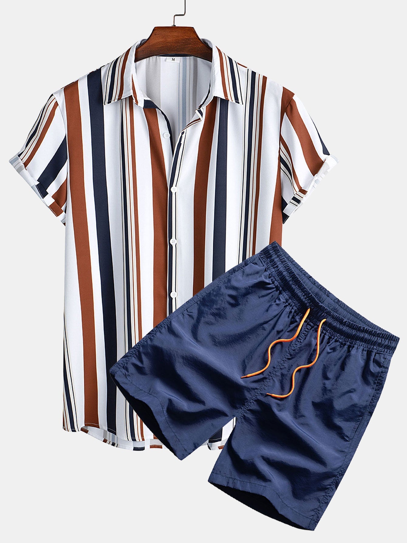Colored Striped Print Shirt &amp; Swim Shorts