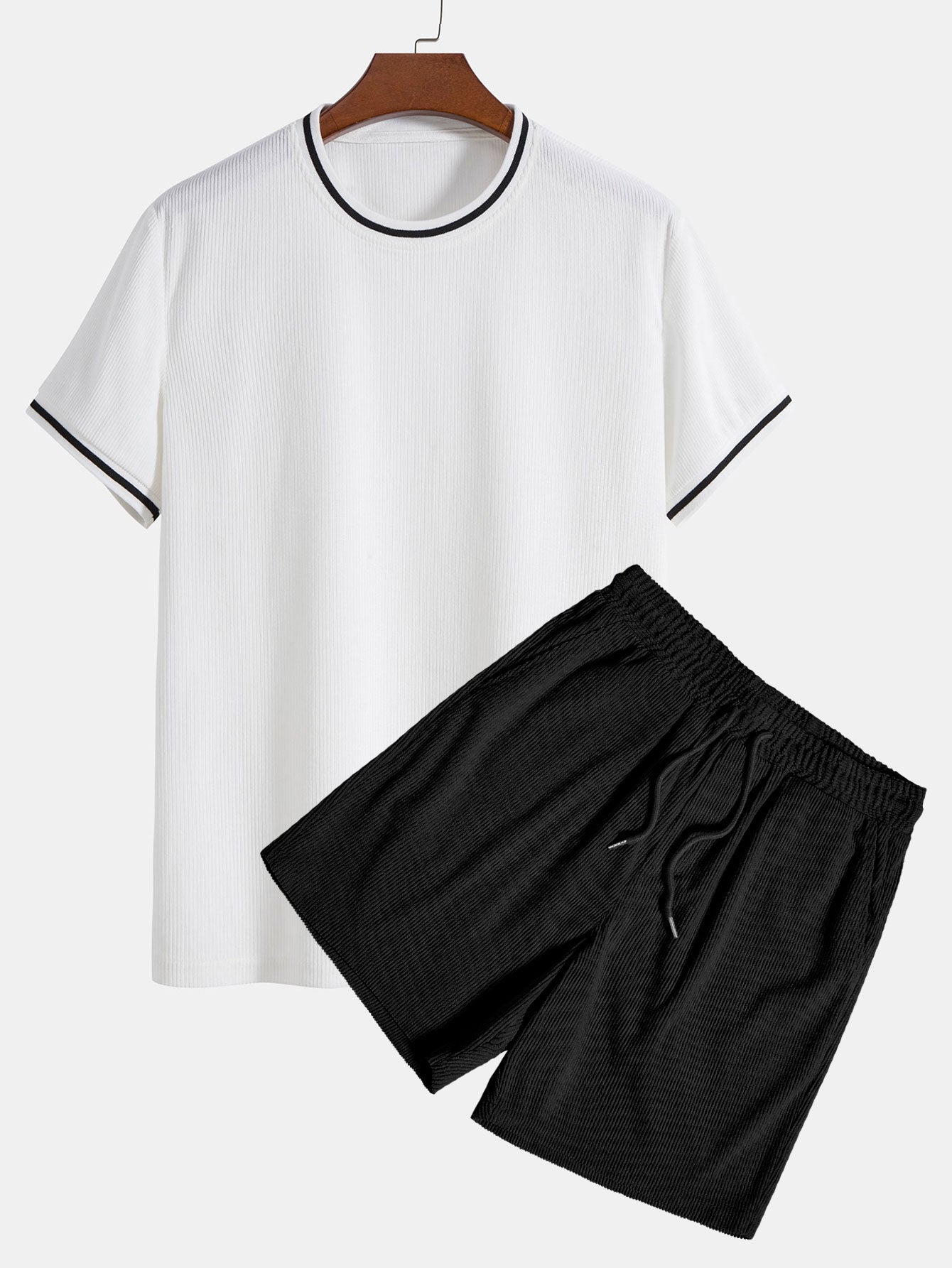 Short Sleeve Stretch Corduroy Ringer T-Shirt &amp; Corduroy Shorts