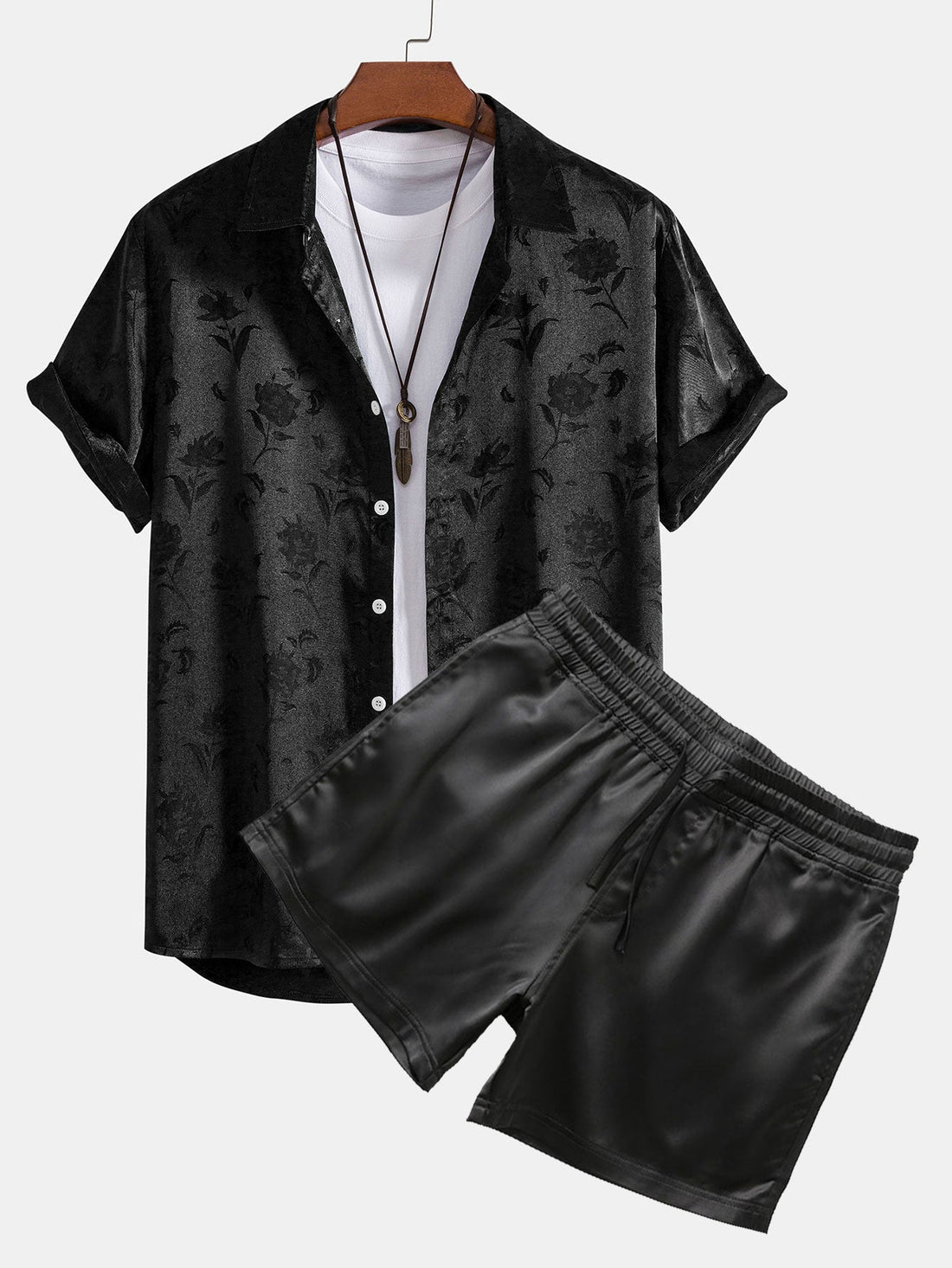 Satin Floral Shirt &amp; 3&quot; Satin Shorts