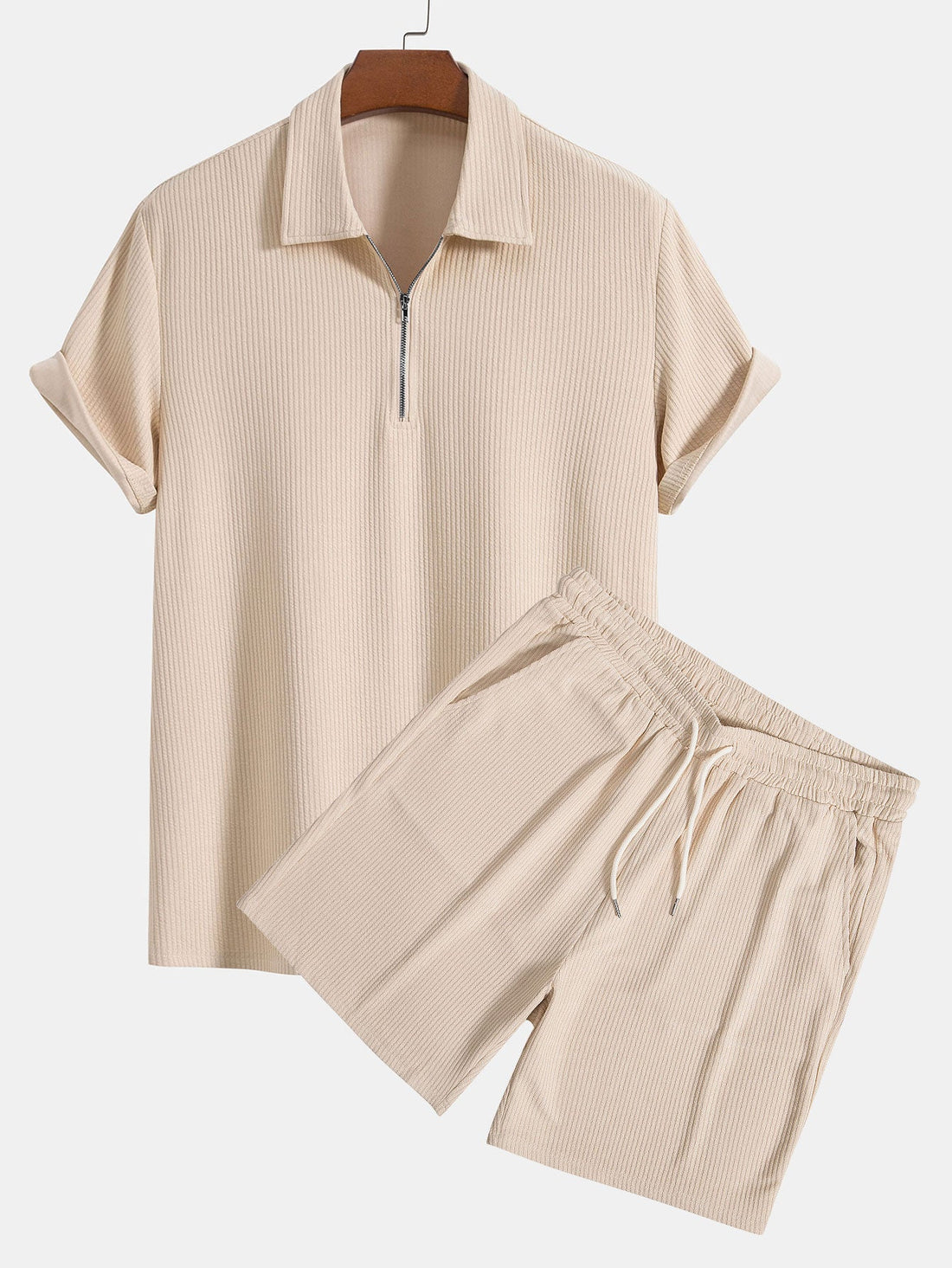 Knitted Ribbed Zip Polo &amp; Shorts