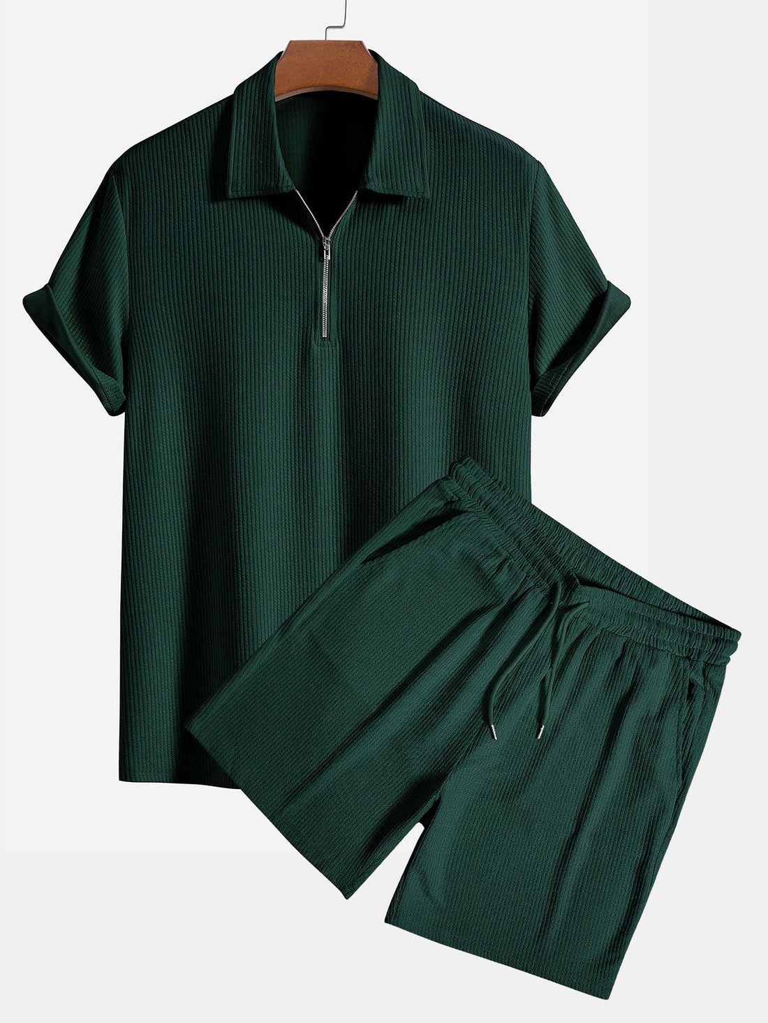 Knitted Ribbed Zip Polo &amp; Shorts