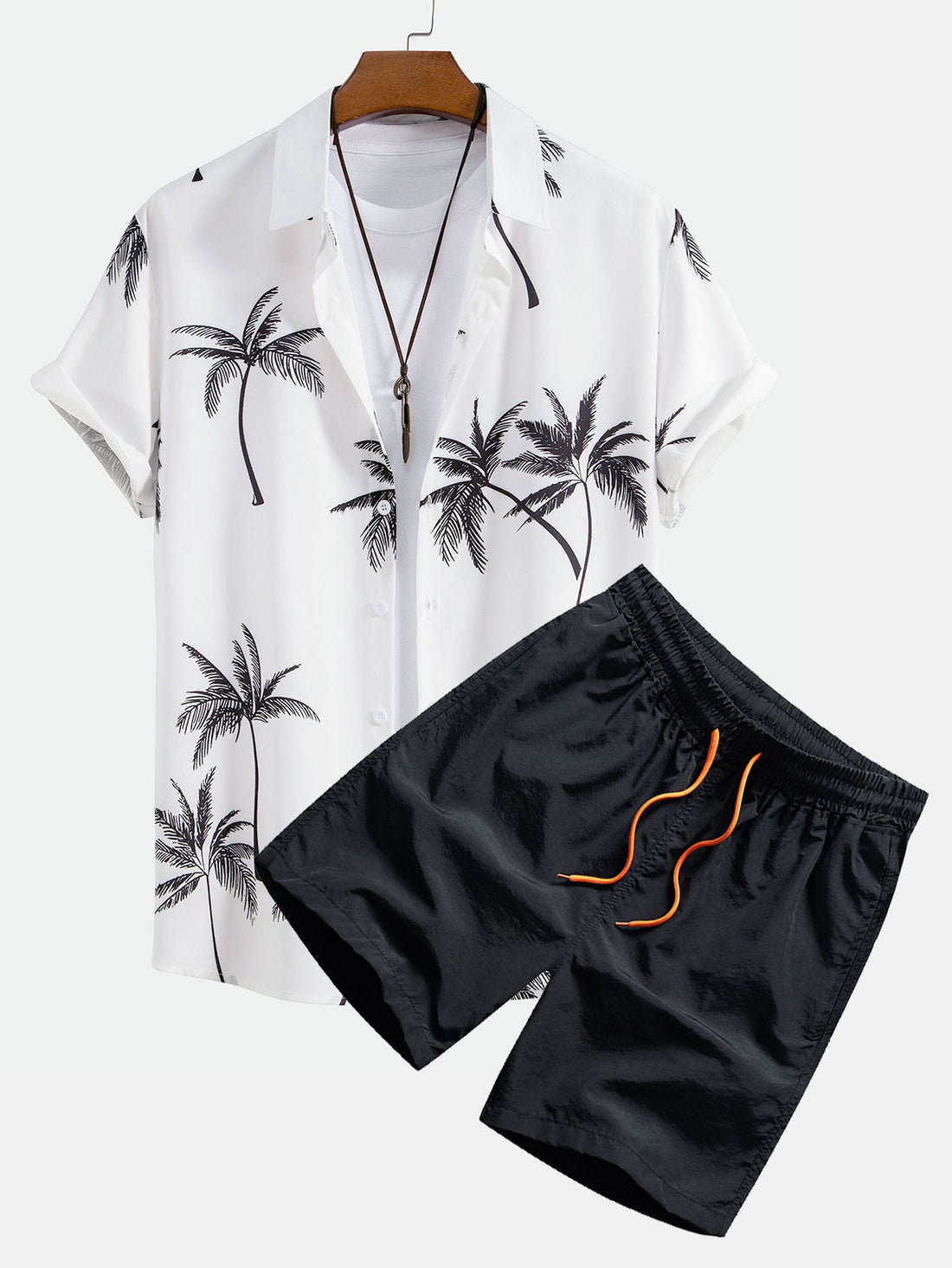 Palm Tree Print Button Up Shirt &amp; Swim Shorts