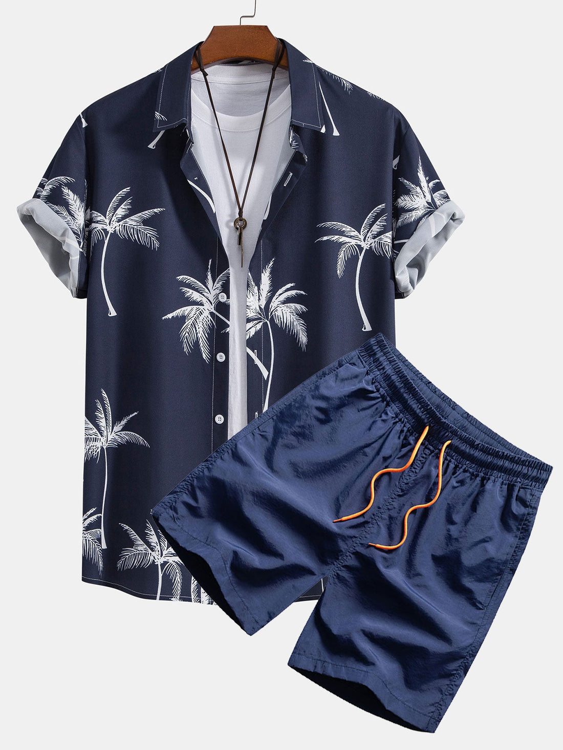 Palm Tree Print Button Up Shirt &amp; Swim Shorts