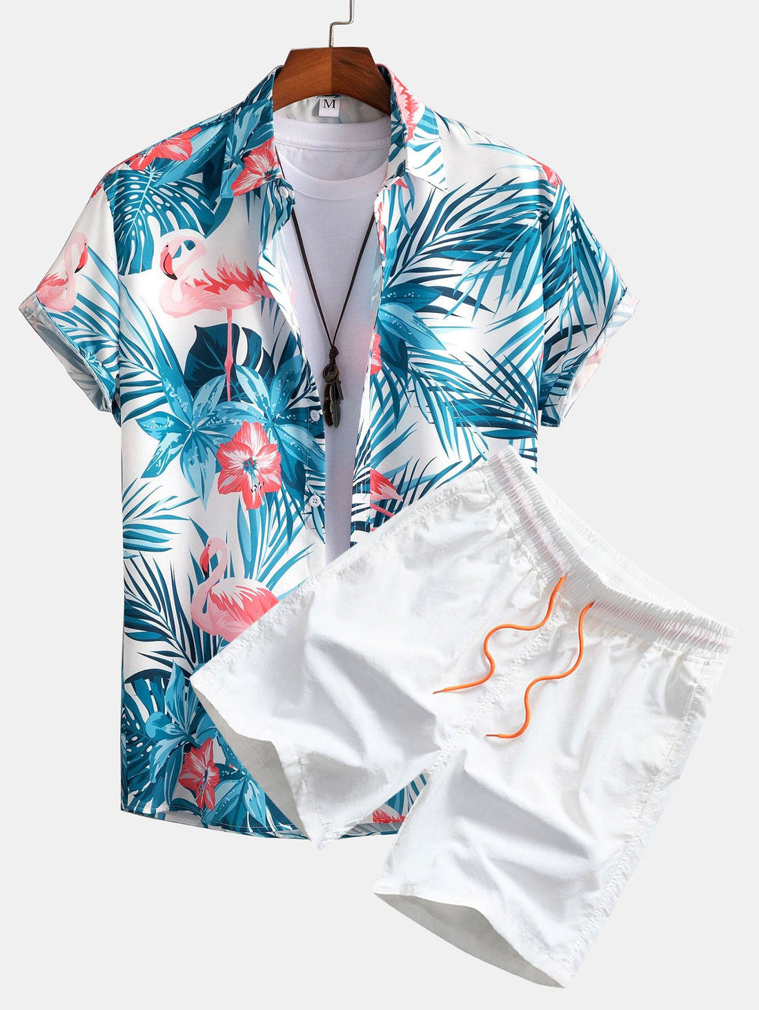 Flamingo Tropical Print Button Up Shirt &amp; Swim Shorts