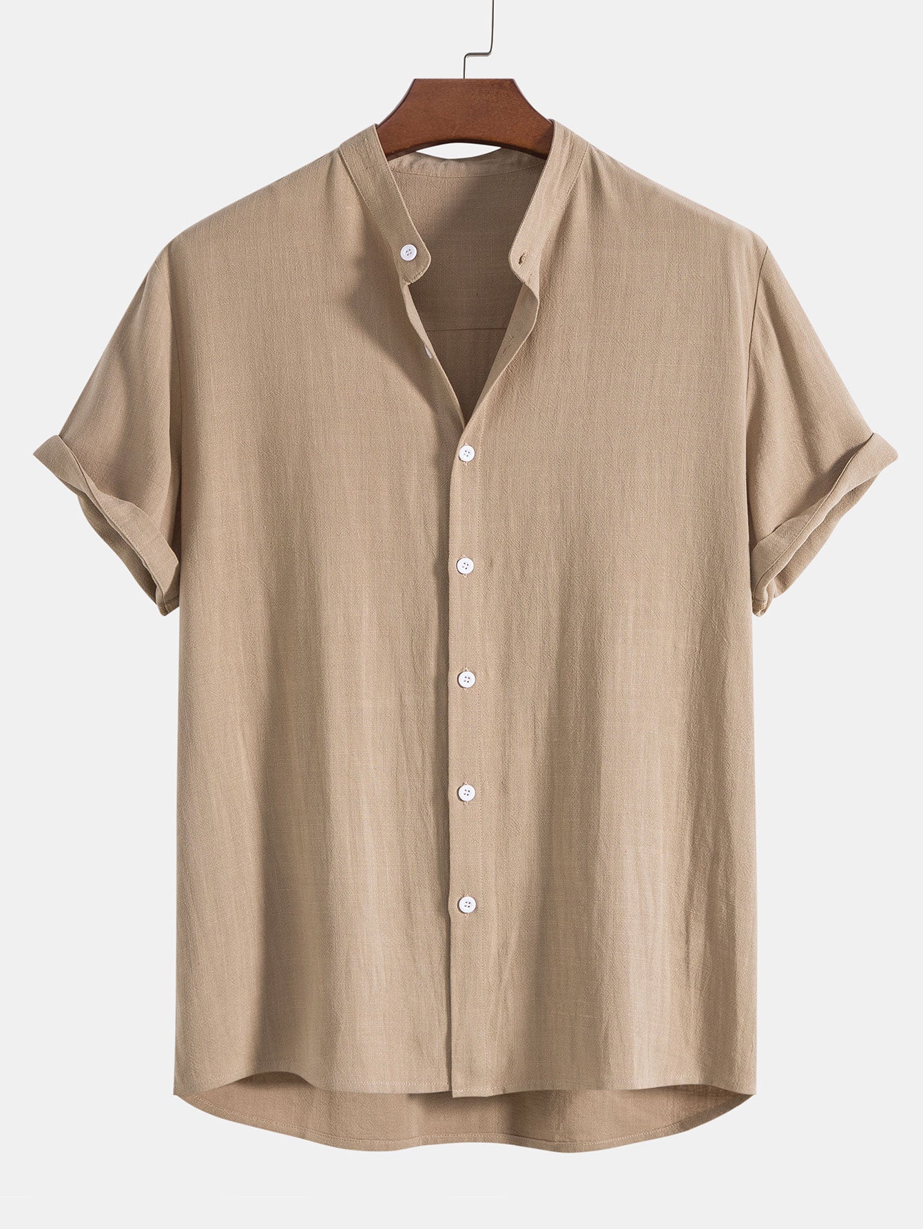 Linen And Rayon Blend Stand Collar Shirt &amp; Straight Leg Linen Pants