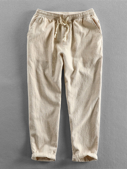 Long Sleeve Linen and Cotton Blend Button Up Shirt &amp; Linen Cotton Blend Cropped Pants