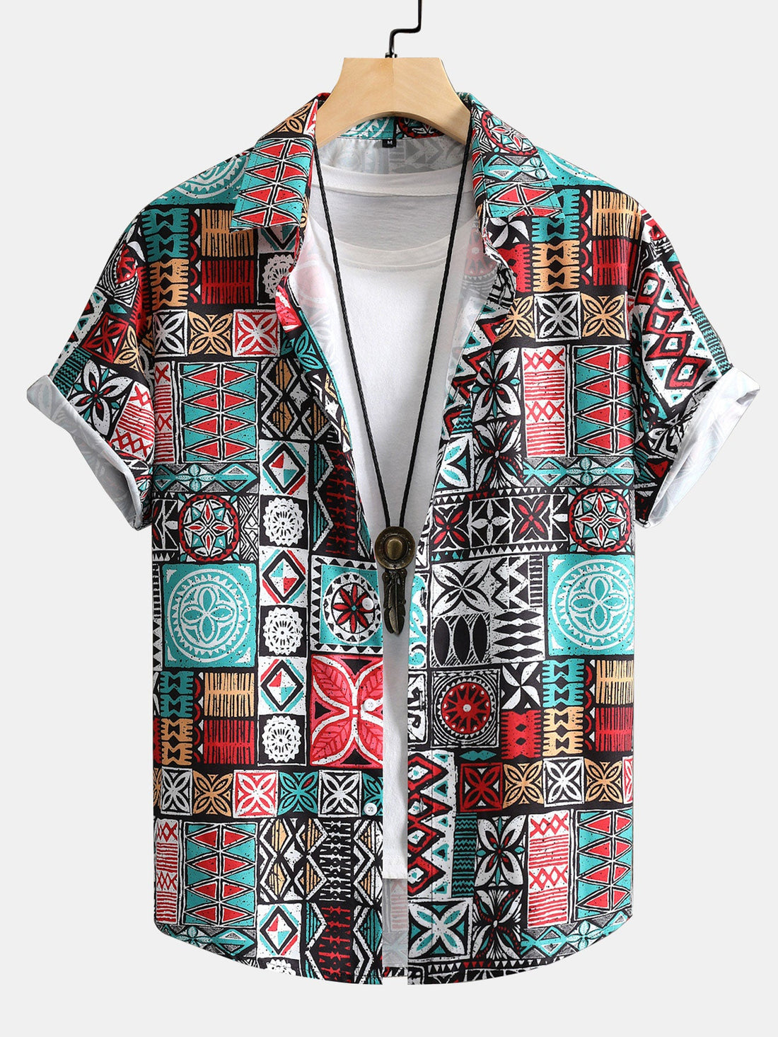 Tile Patchwork Print Button Up Shirt