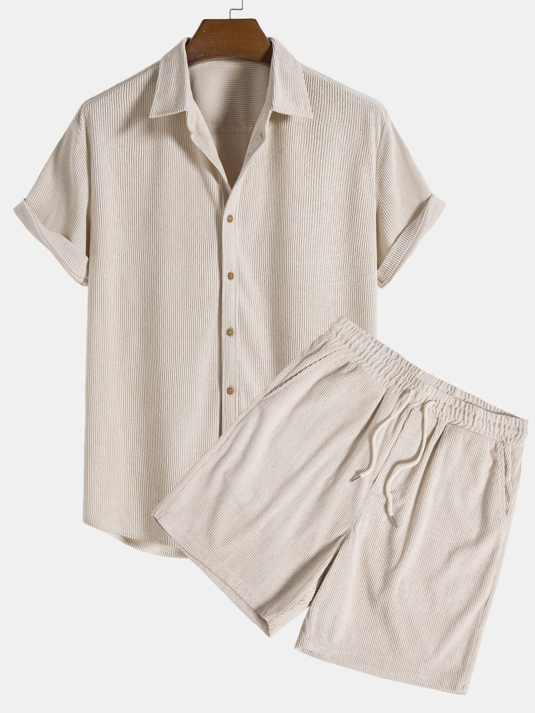 Short-Sleeved Corduroy Button Up Shirt &amp; Shorts