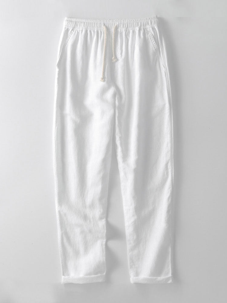 Cotton Blend Striped Cuban Shirt &amp; Straight Leg Linen Pants