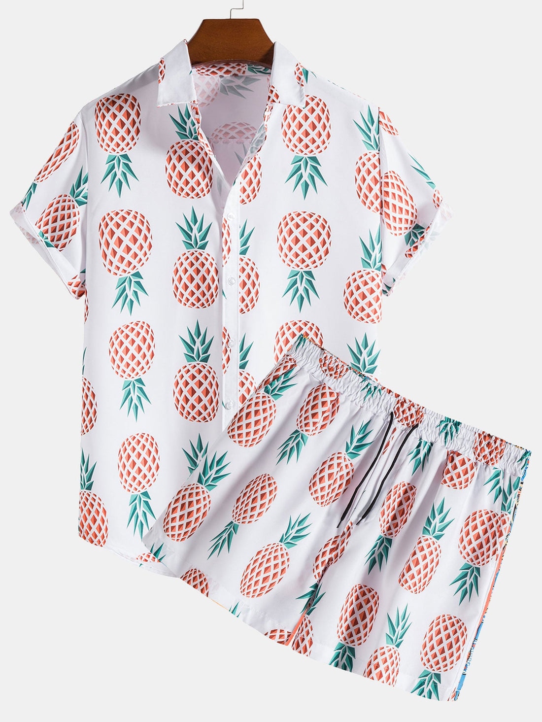 Pineapple Print Button Up Shirt &amp; Shorts