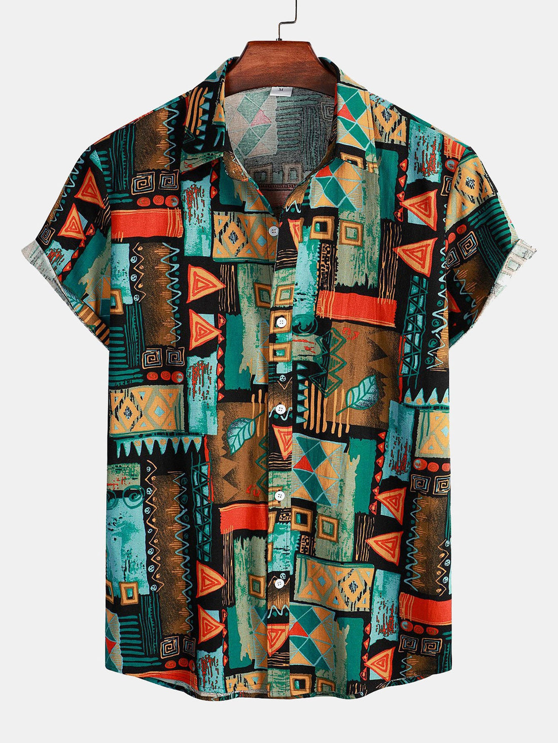 Tribal Geometry Print Button Up Shirt