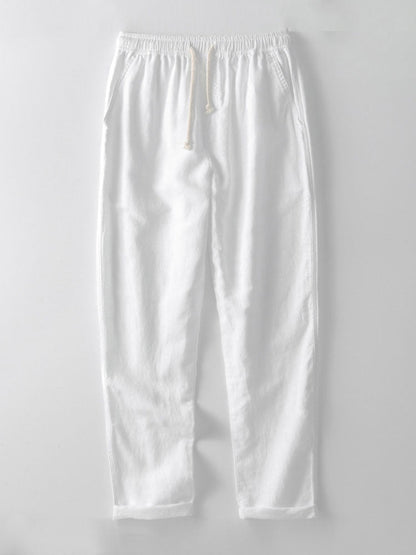 Striped Cotton Blend Button Up Shirt &amp; Straight Leg Linen Pants