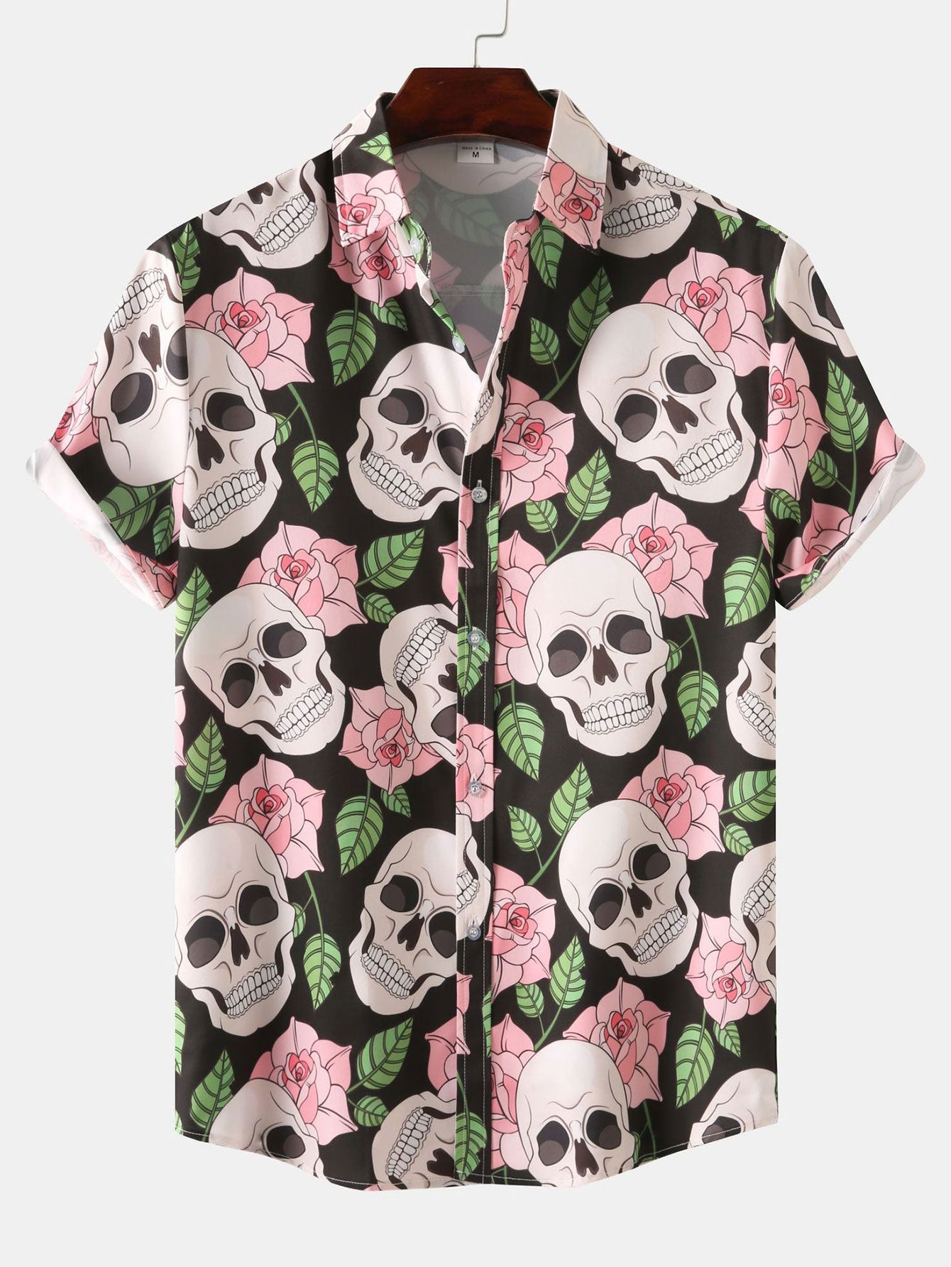 Skull Rose Print Button Up Shirt