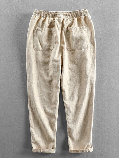 Long Sleeve Linen and Cotton Blend Button Up Shirt &amp; Linen Cotton Blend Cropped Pants