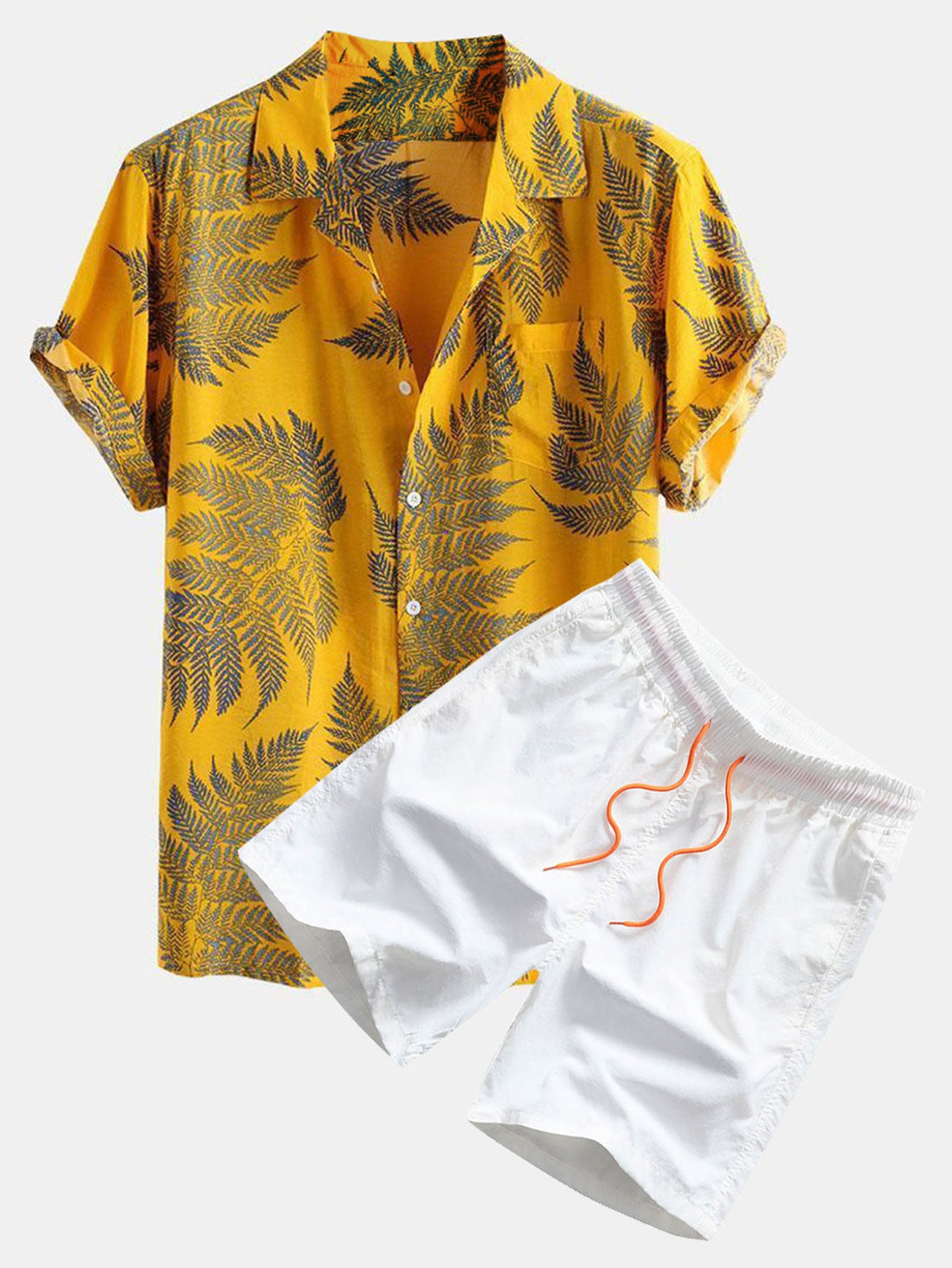 Tropical Plants Print Shirts &amp; Swim Shorts