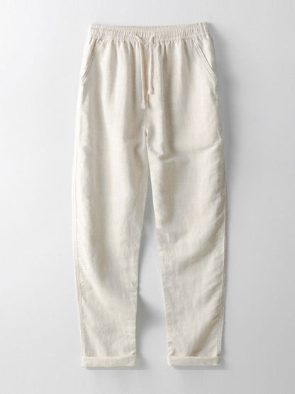 Cotton Blend Striped Cuban Shirt &amp; Straight Leg Linen Pants