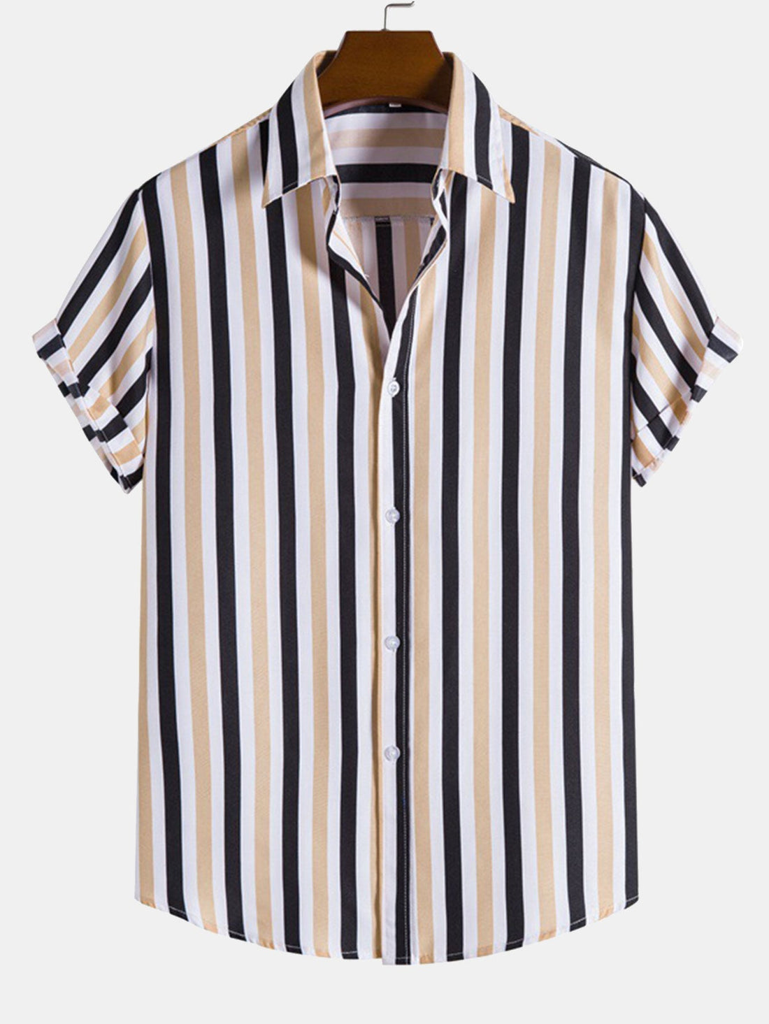 Man Striped Print Button Up Shirt