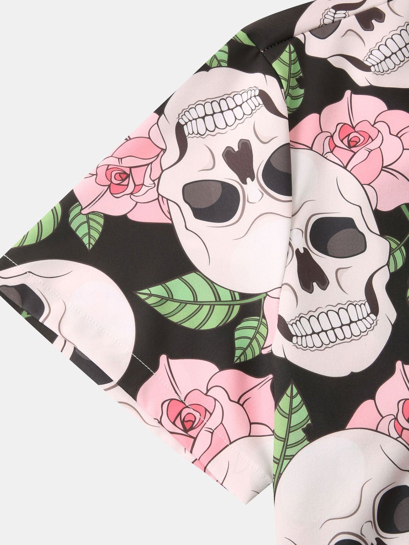 Skull Rose Print Button Up Shirt