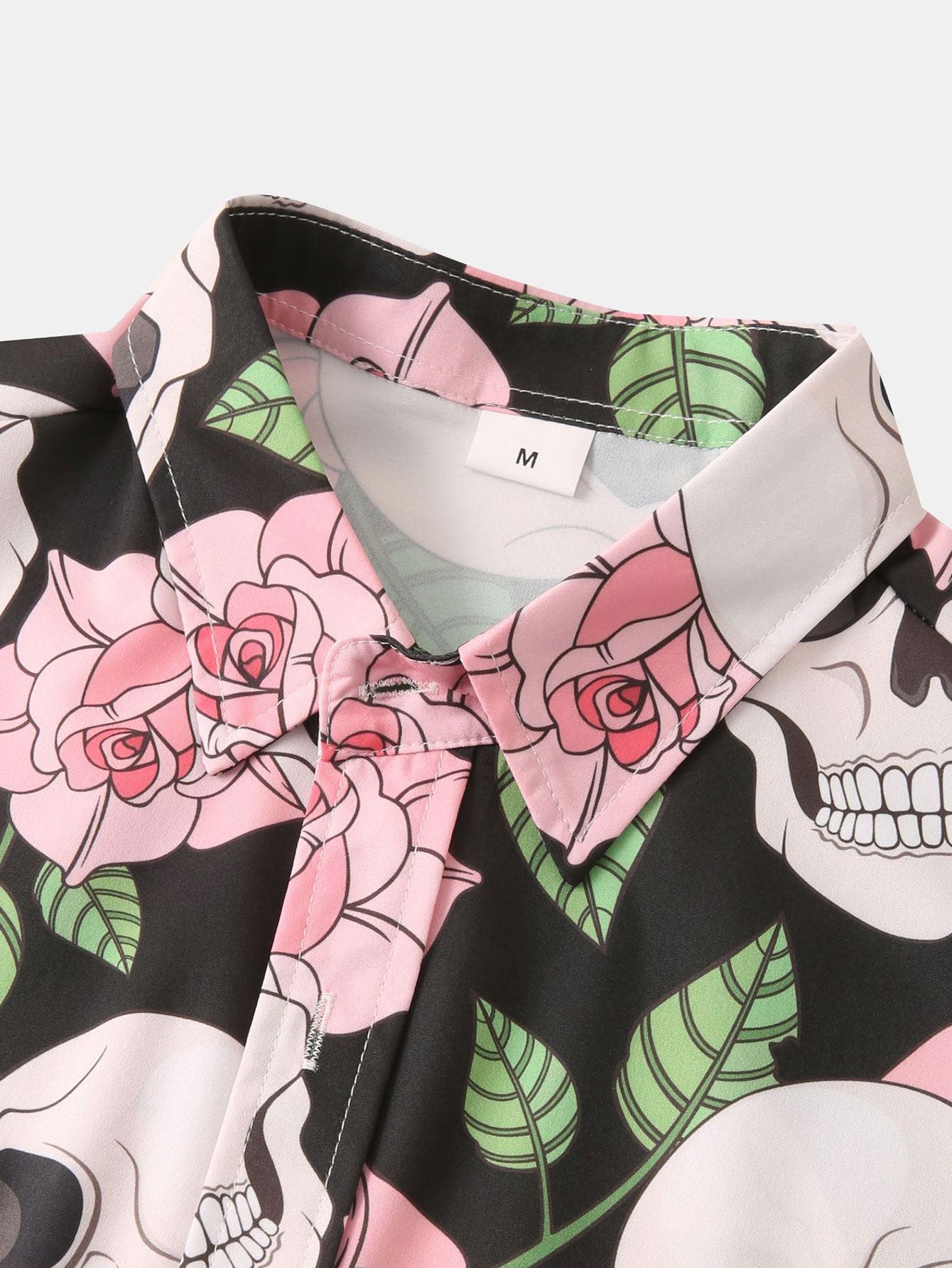 Skull Rose Print Button Up Shirt
