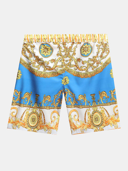 Baroque Print Button Up Shirt &amp; Shorts