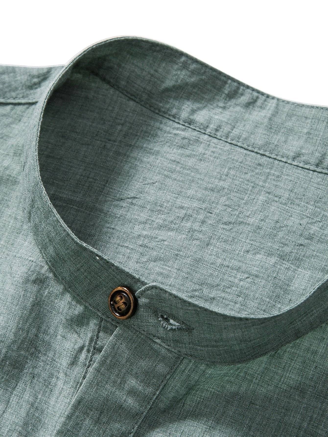 Short Sleeve Half Button Fly Henley Collar Shirt &amp; Straight Leg Linen Pants