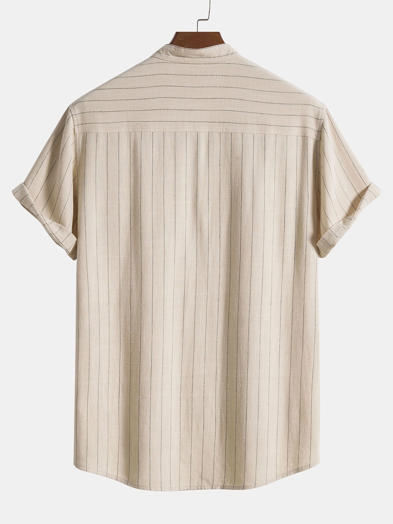 Linen Blend Striped Half Open Placket Henley Collar Shirt &amp; Straight Leg Linen Pants