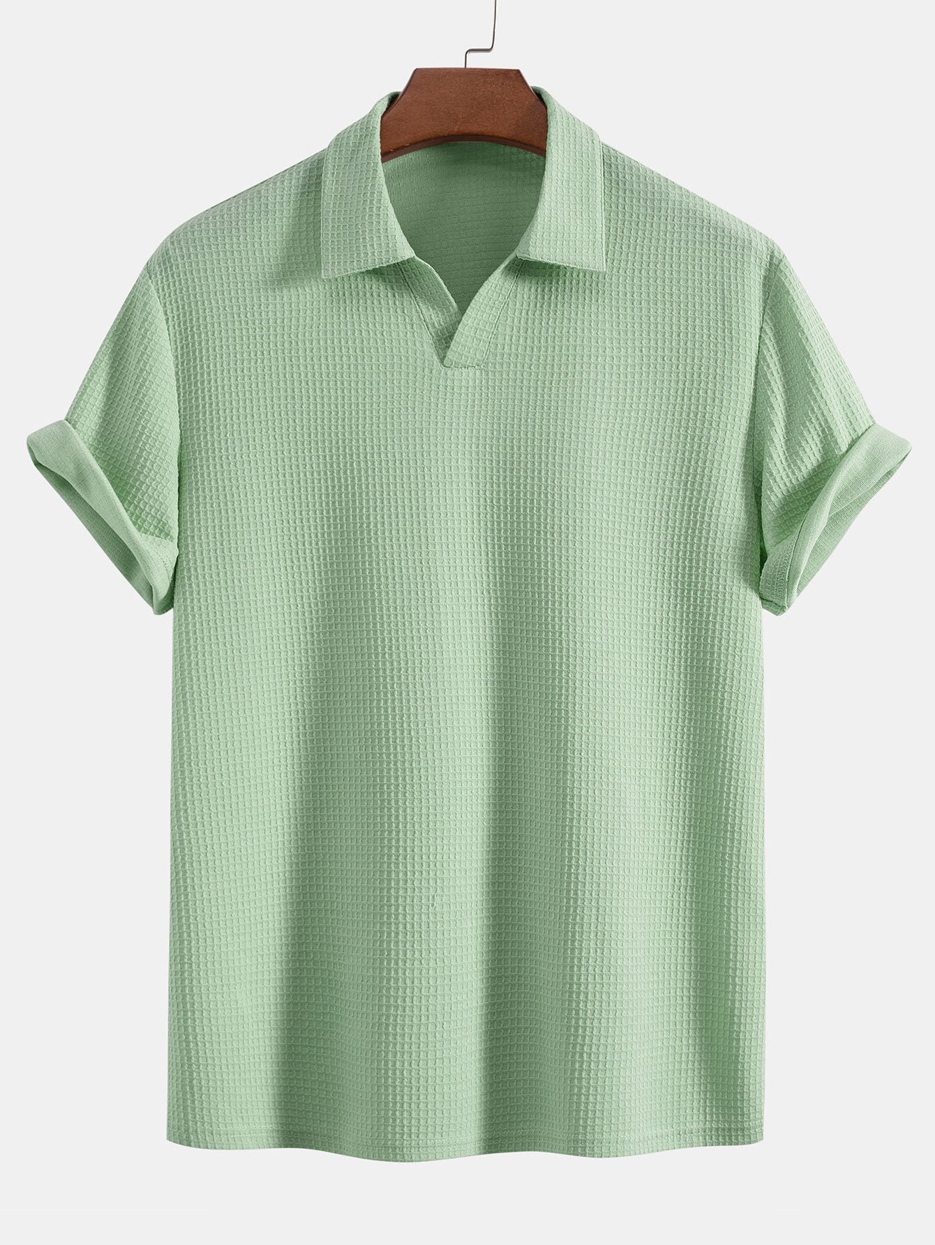 Knitted Waffle V Neck Polo Shirt