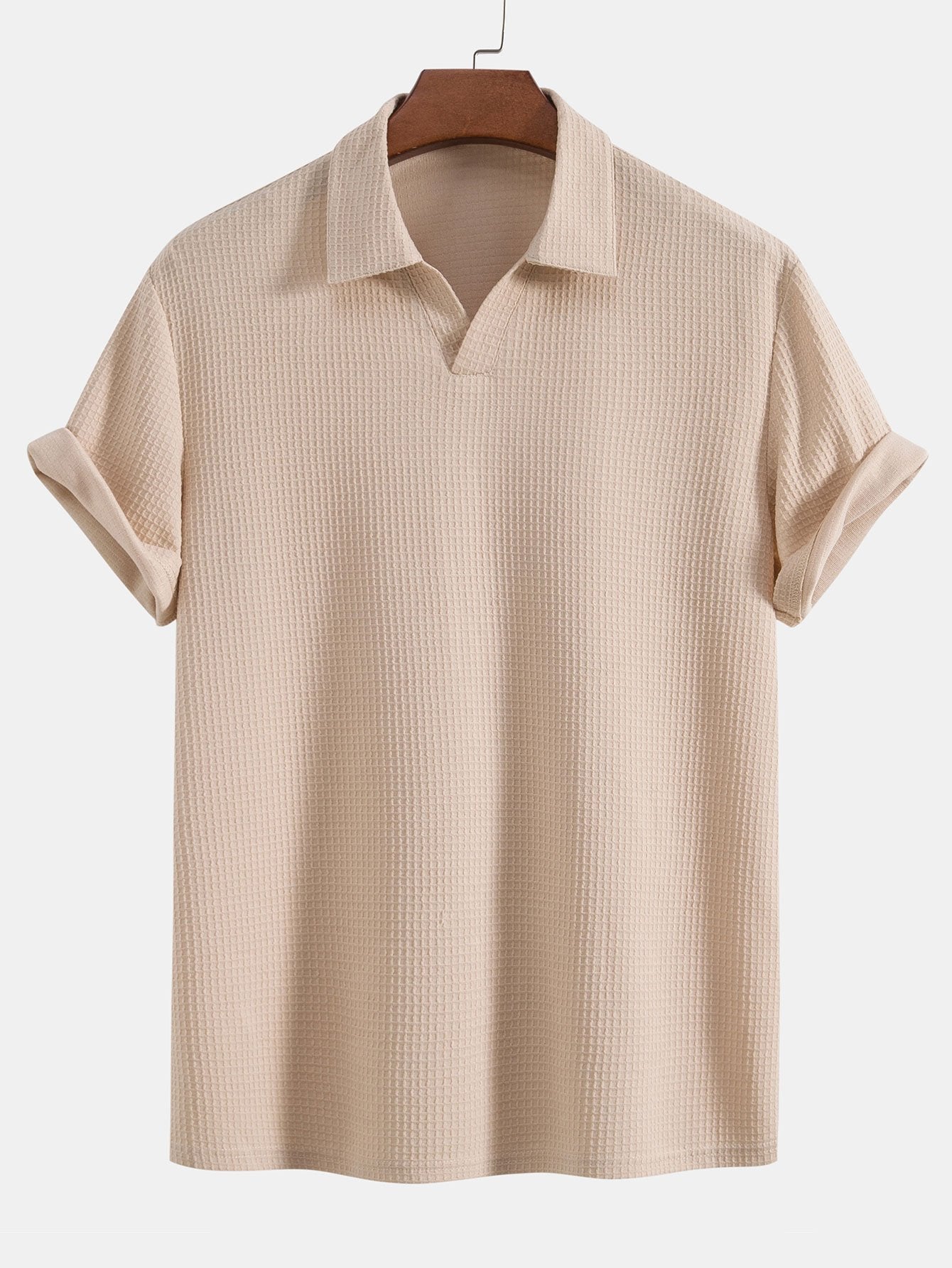 Knitted Waffle V Neck Polo Shirt