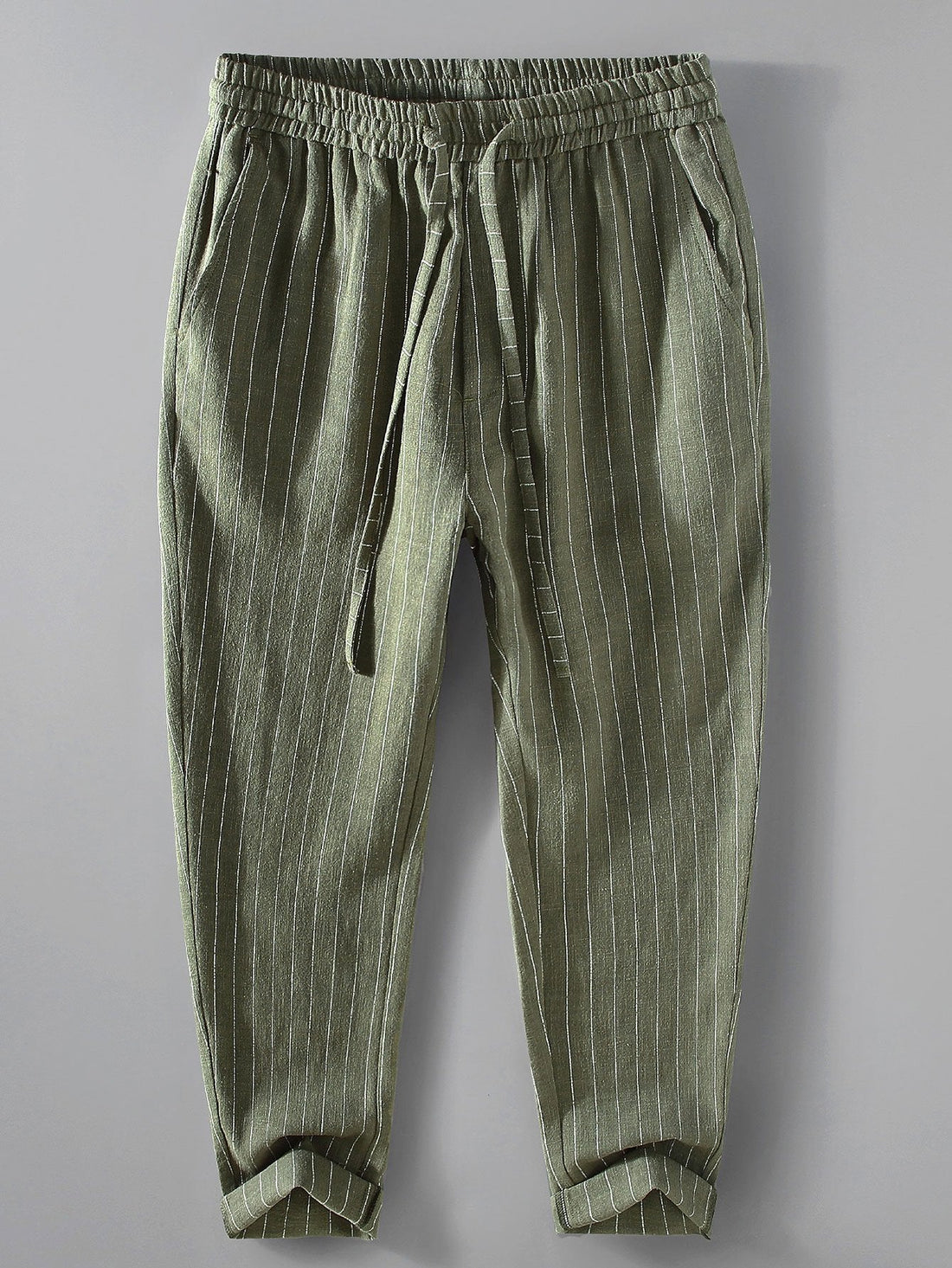 Striped Linen Cotton Blend Cropped Pants