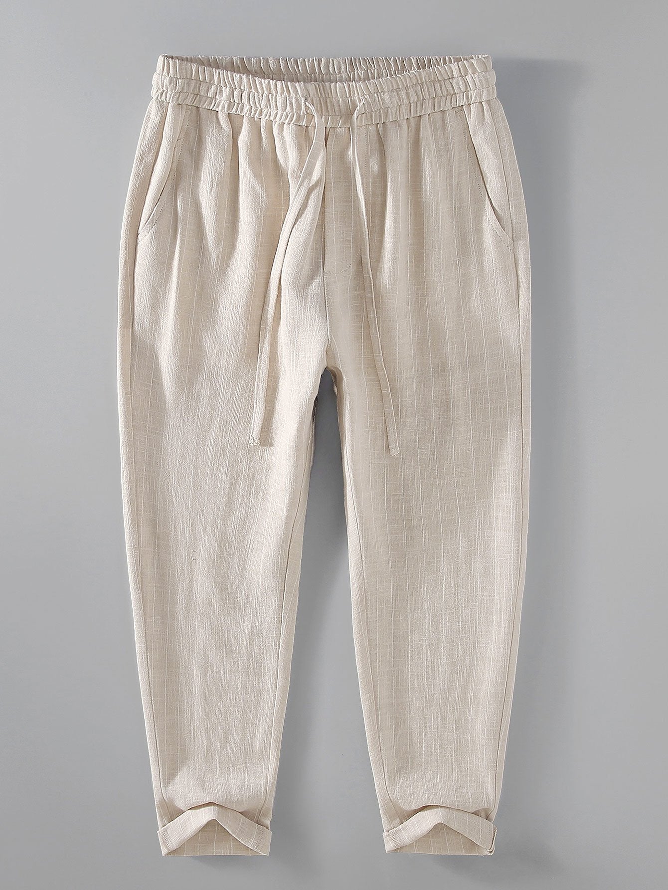 Striped Linen Cotton Blend Cropped Pants