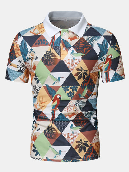 Flamingo Tropical Print Polo Shirt