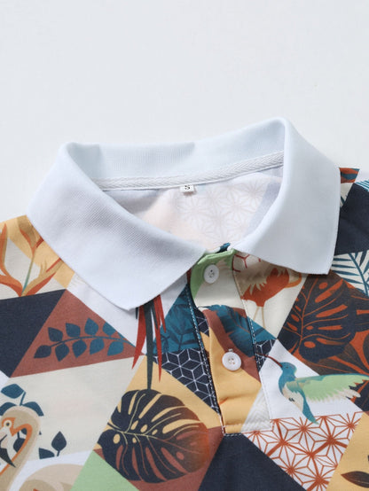 Flamingo Tropical Print Polo Shirt