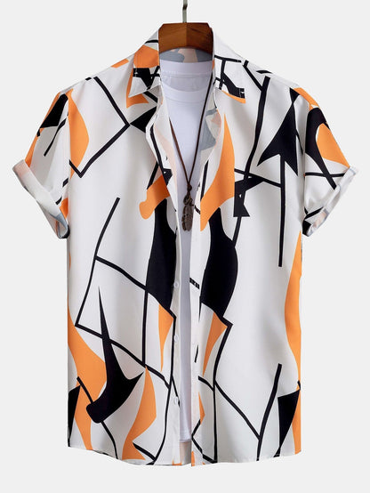 Color Block Abstract Print Button Up Shirt &amp; Swim Shorts