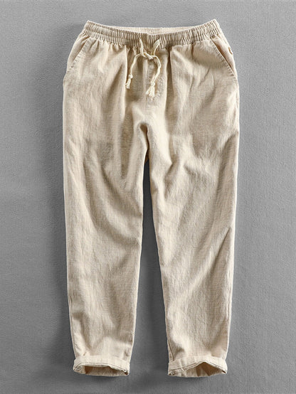 Linen Look Short Sleeve Stand Collar Shirt &amp; Linen Cotton Blend Cropped Pants