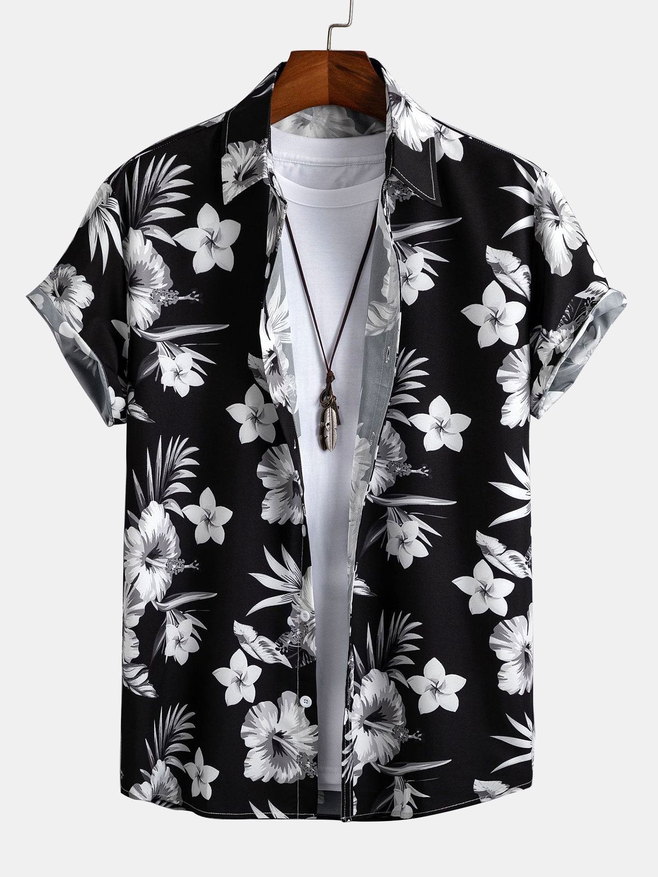 Tropical Floral Print Button Up Shirt &amp; Swim Shorts