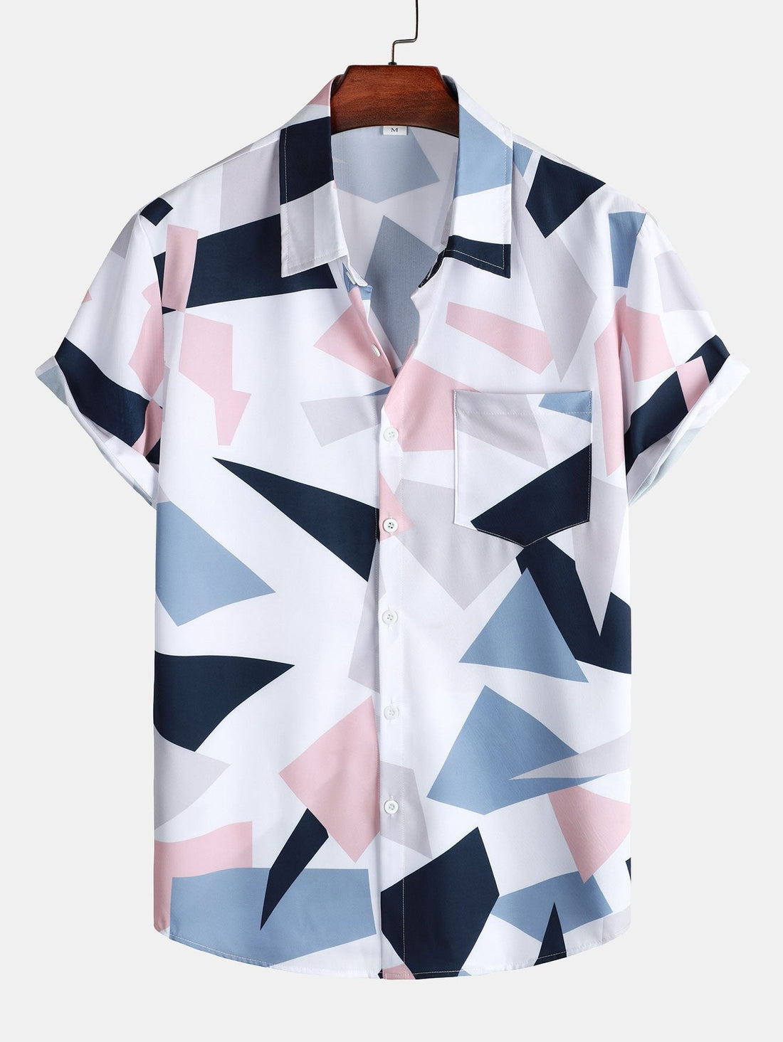 Geometric Print Button Up Shirt With Pocket