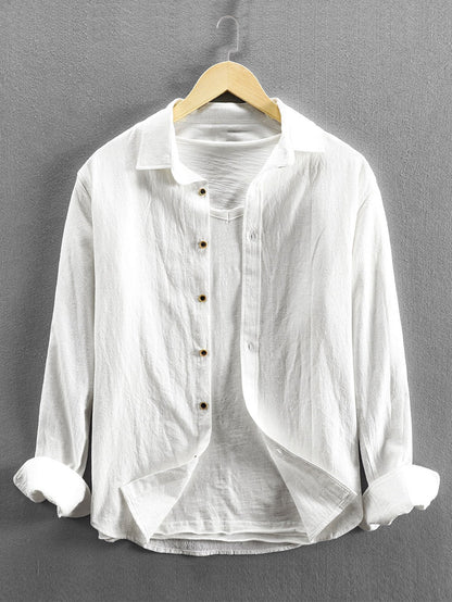 Long Sleeve Linen and Cotton Blend Button Up Shirt &amp; Linen Cotton Blend Cropped Pants