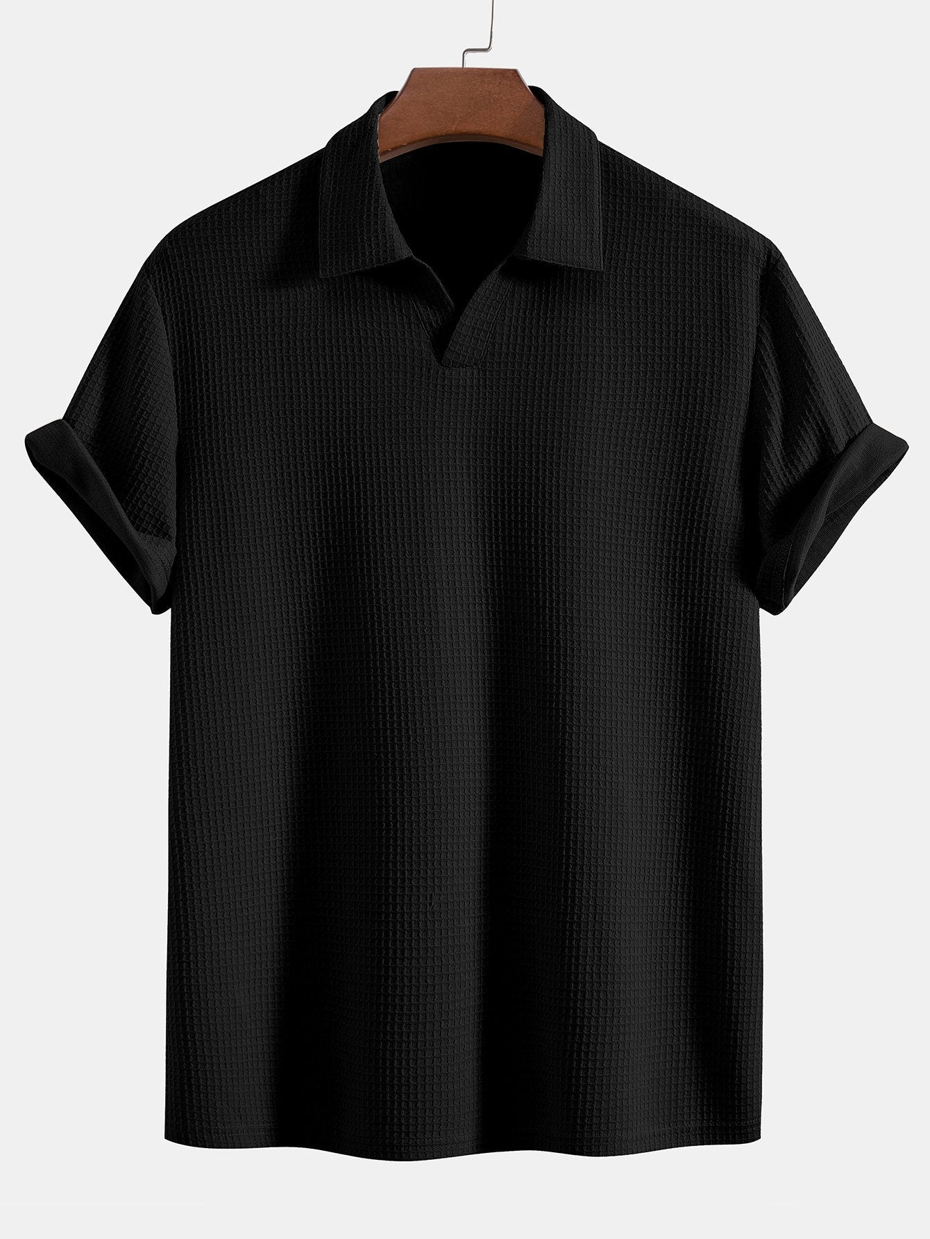 Knitted Waffle V Neck Polo Shirt