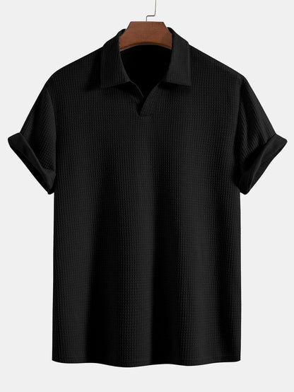 Knitted Waffle V Neck Polo Shirt